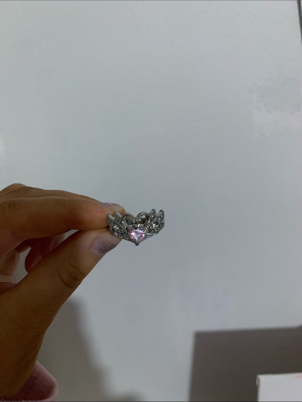 Real sterling Silver Crown Heart Ring with Pink Stone - Women's Jewelry